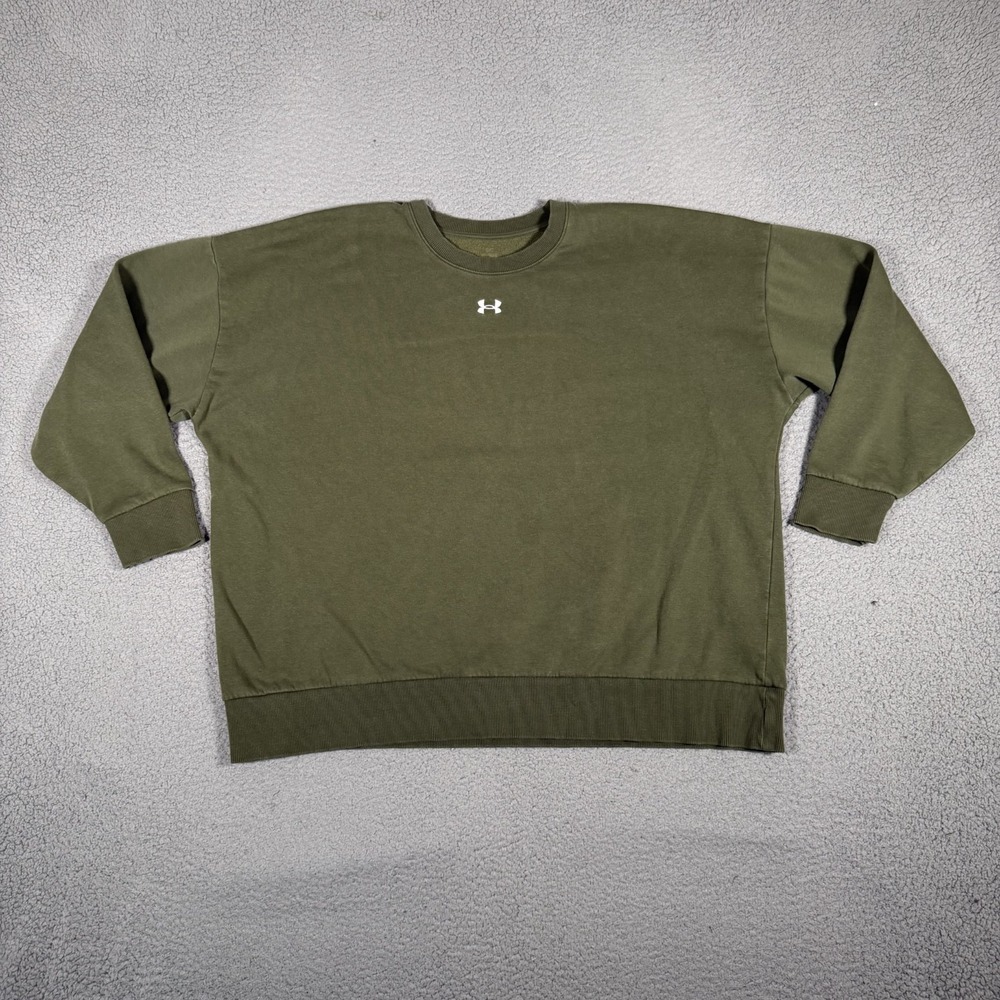 Under Armour Sweater Womens Large Green Rival Fleece Pullover Oversize Preppy